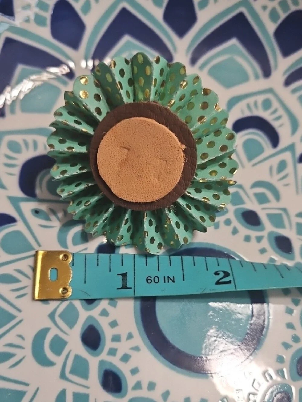 Hand Crafted Genuine Leathetlr Turquoise Polka Dot Flower Pet Collar Charm NEW